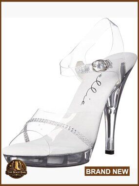 Clear Rhinestone Platform Sandals Peep Toe Heels 4.5" Stiletto Ankle Strap